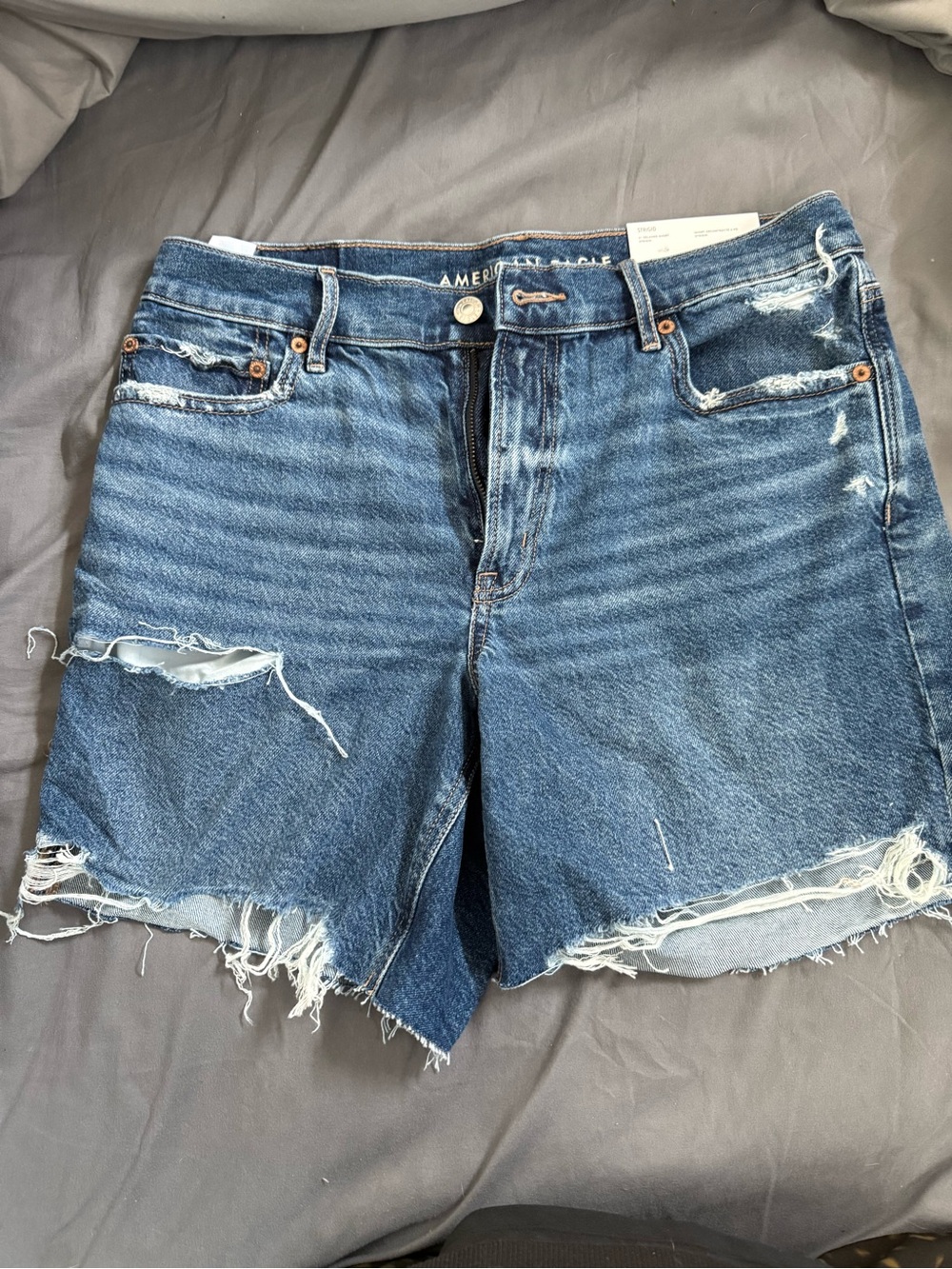 American Eagle Outfitters Blue Distressed High-Rise Jean Shorts